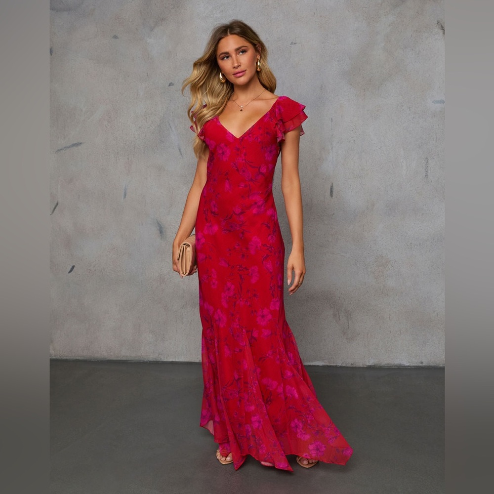 VICI floral red ruffle maxi dress size large